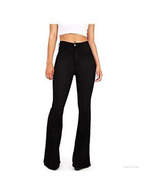 High Waisted Bell Bottom Flare Jeans Stretchy Ripped Denim